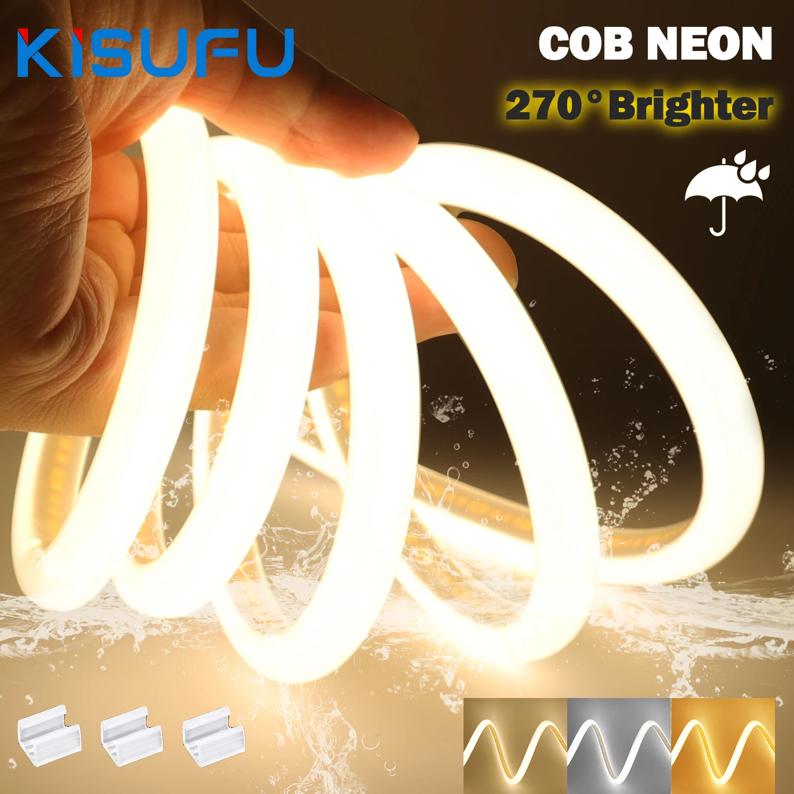 New COB Neon LED Strip Outdoor 288 LEDs/m High Brightness 270 degree Flexible Neon LED 220V for Home/Festival Decoration 1M-50M