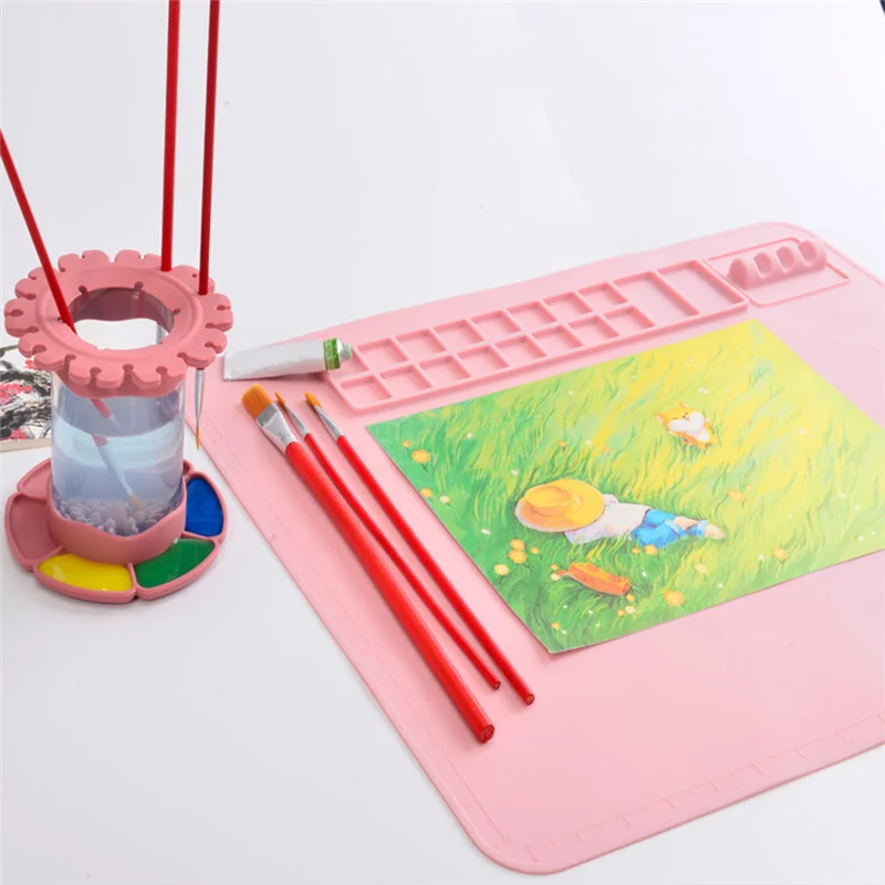 SR-Washable Silicone Craft Graffiti Painting Mat DIY Silicone Painting Scrubbable Pigment Palette Painting Pad Pink Easy To Use