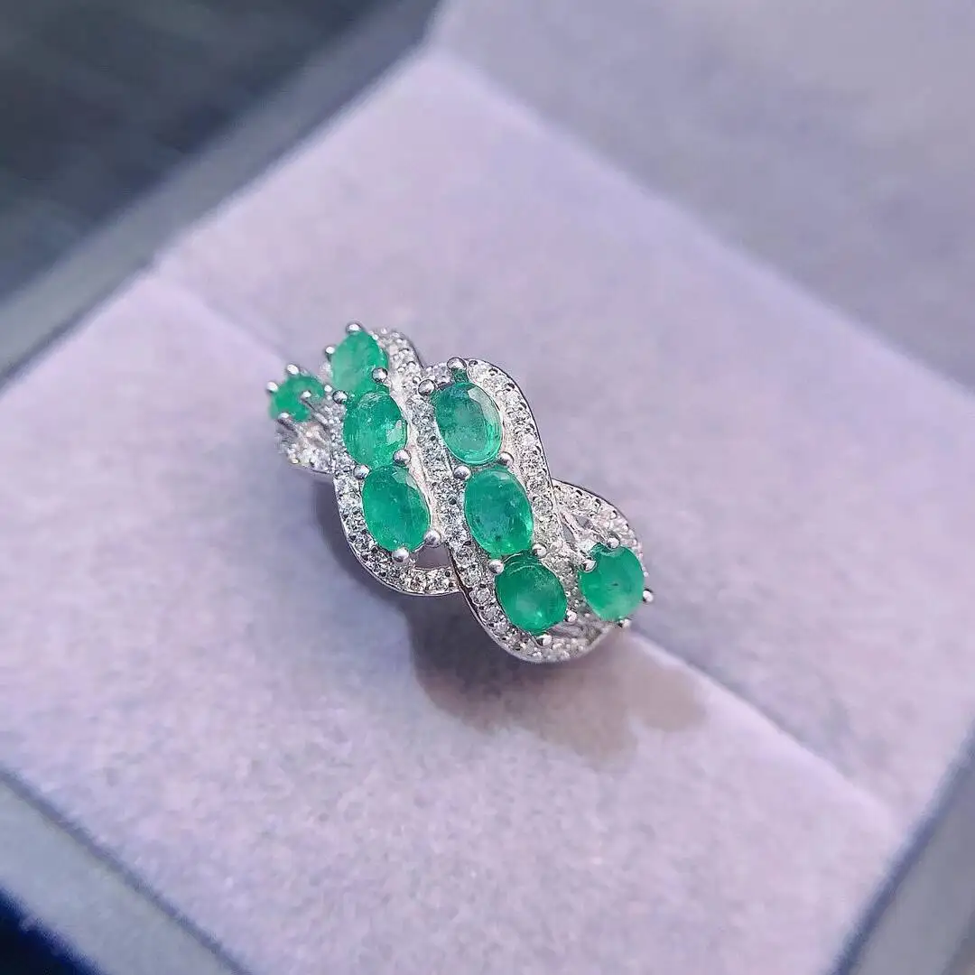 KJJEAXCMY high-grade Jewelry Natural Women's Emerald Ring S925 Silver Colorful and splendid Crystal pure fire flash explosion