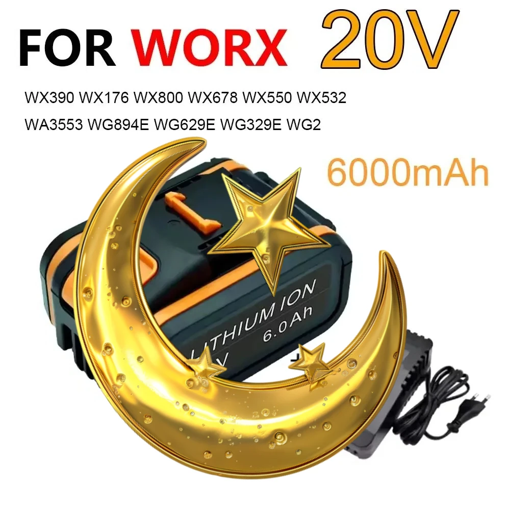 

For Worx WA3553 20V 6.0Ah battery cordless power tool backup battery WA3551 WA3553 WA3641 WX373 WX390 battery