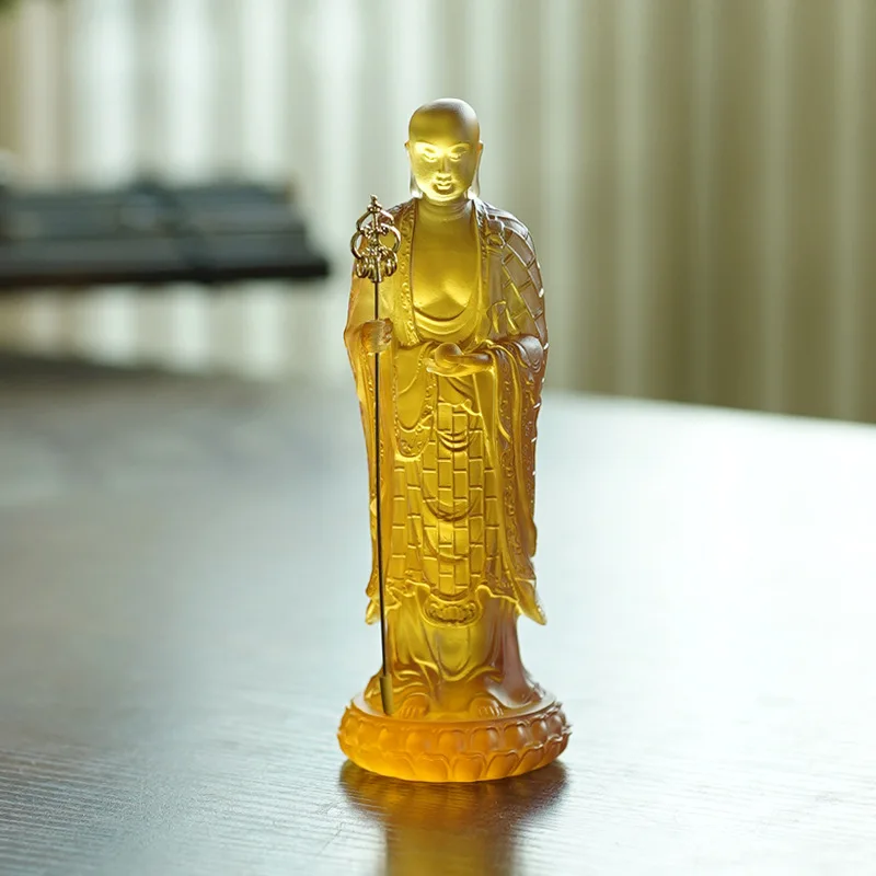 Traditional Glazed Nine-blossom Mountain Ksitigarbha Buddha Statue Temple Worship Ornament Sitting Mount Di Ting