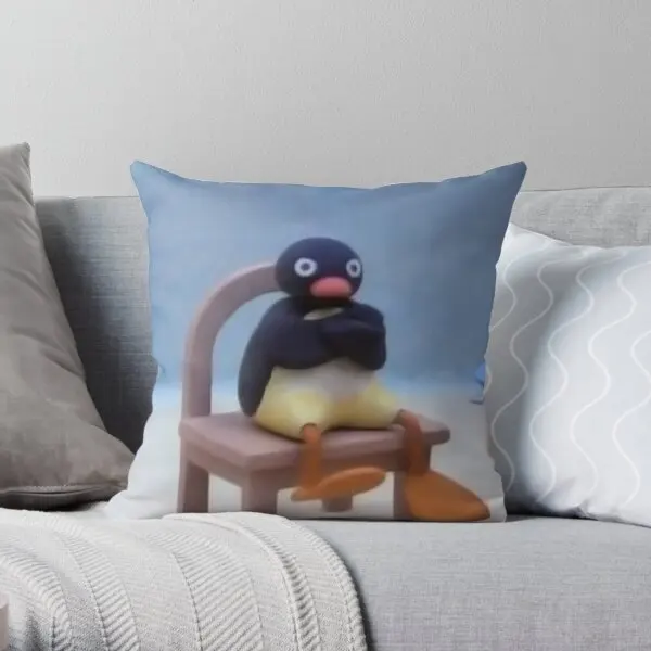 

Angry Pingu Printing Throw Pillow Cover Sofa Soft Case Anime Square Bedroom Decorative Throw Decor Pillows not include One Side