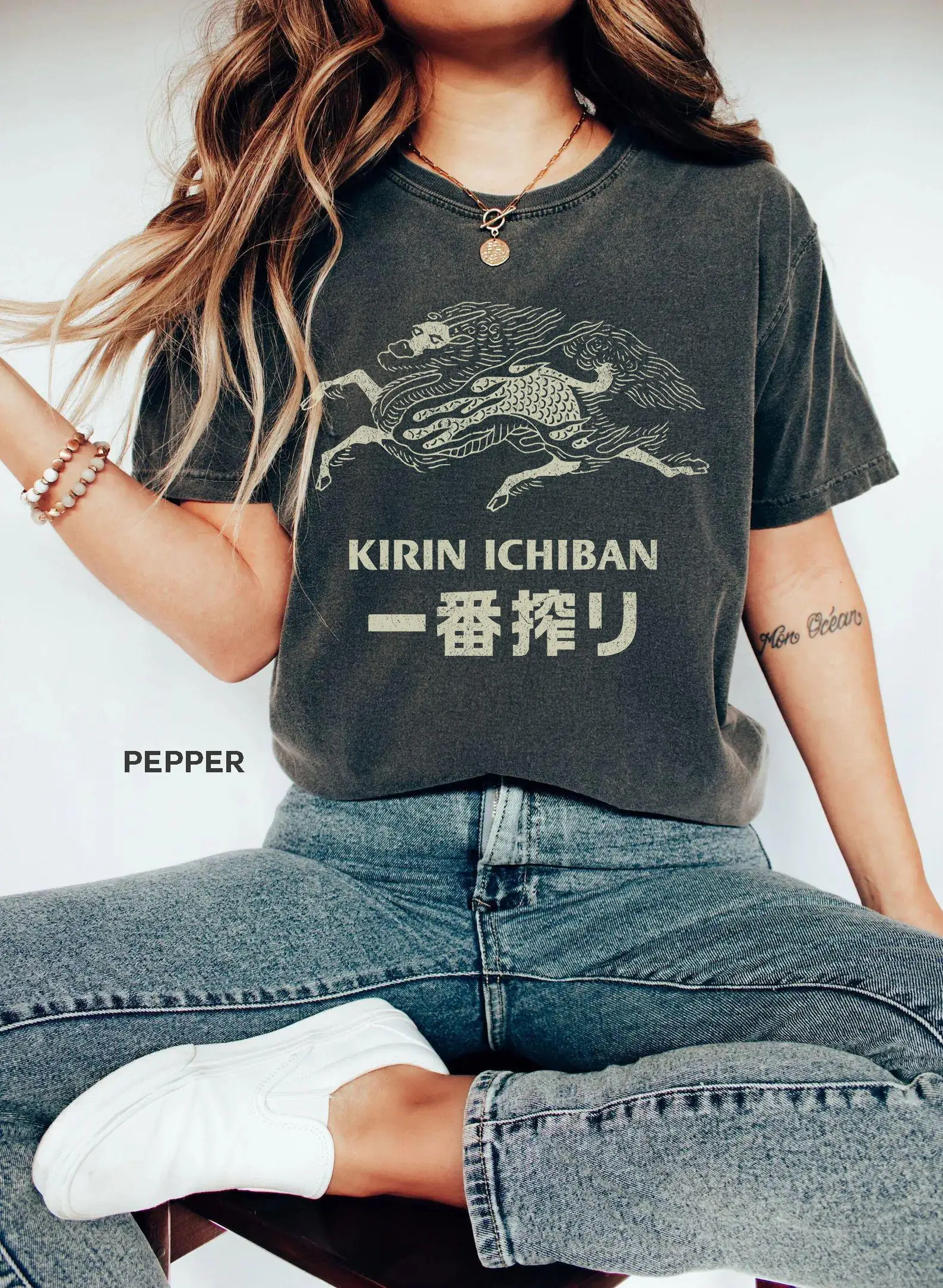 Camiseta Vintage de cerveza japonesa Kirin, colores cómodos, regalo para amantes de la cerveza, camiseta de noche, camiseta de salto de Bar, camiseta de cuello redondo de colores cómodos
