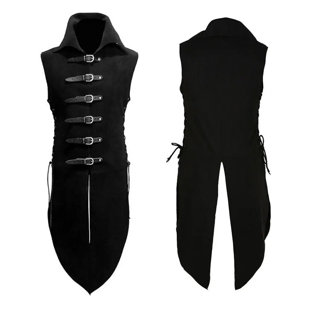 Men\'s Black Gothic Steampunk Velvet Vest Medieval Victorian Double Breasted Men Suit Vests Tail Coat Stage Cosplay Prom Costume