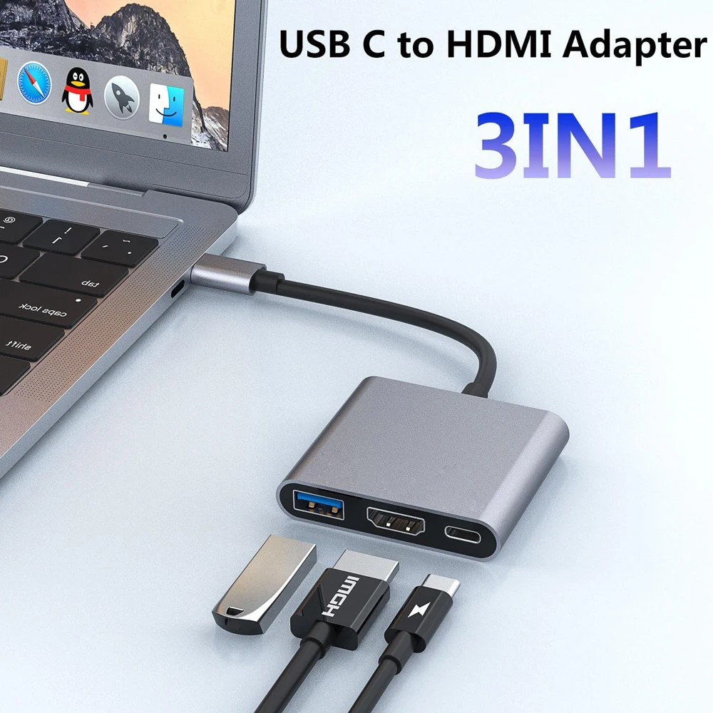 USB-C-auf-HDMI-Dockingstation, USB 3.0, 4K-HD-Hub für Projektoren, USB-Laufwerke, Laptops, MacBook, Samsung, Huawei, iPhone.