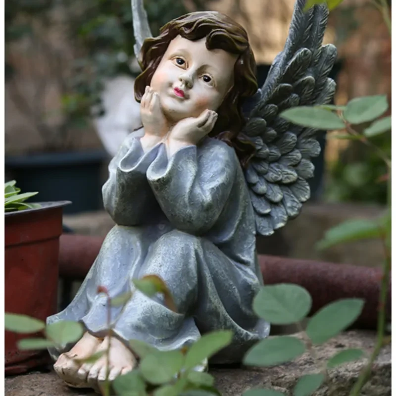 

American Angel Girl Resin Painted Sculpture Statue Courtyard Lawn Standing Ornaments Exquisite And Beautiful Garden Decoration