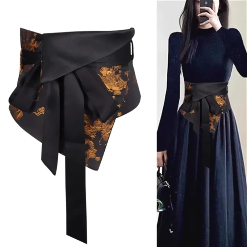 Waist Seal For Women Wide Belt Black Decorative High-End Sensation Shirt Outerwear Triangle Scarf Waist Cinch Wide Waistband