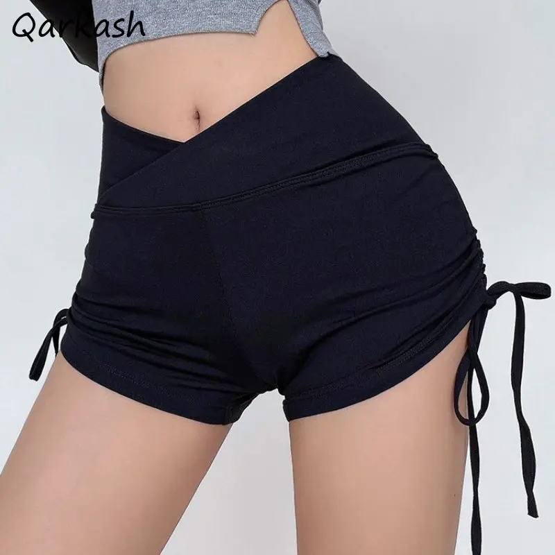 

Shorts Women Sexy Girls Skinny High Waist Shirring Chic American Style Sporty Casual Trousers All-match Soft Tender Summer Y2k