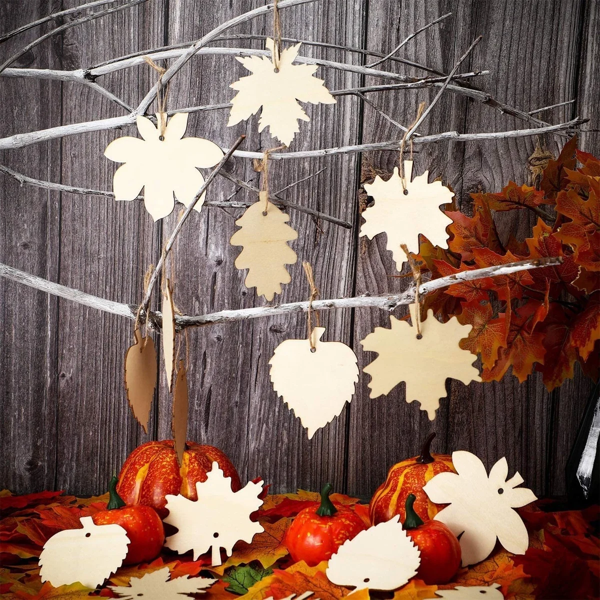 6pcs/set Wooden Pumpkin Nuts Leaves Kids DIY Painting Craft For Thanksgiving Home Door Garden Decorations DIY Hanging Ornaments