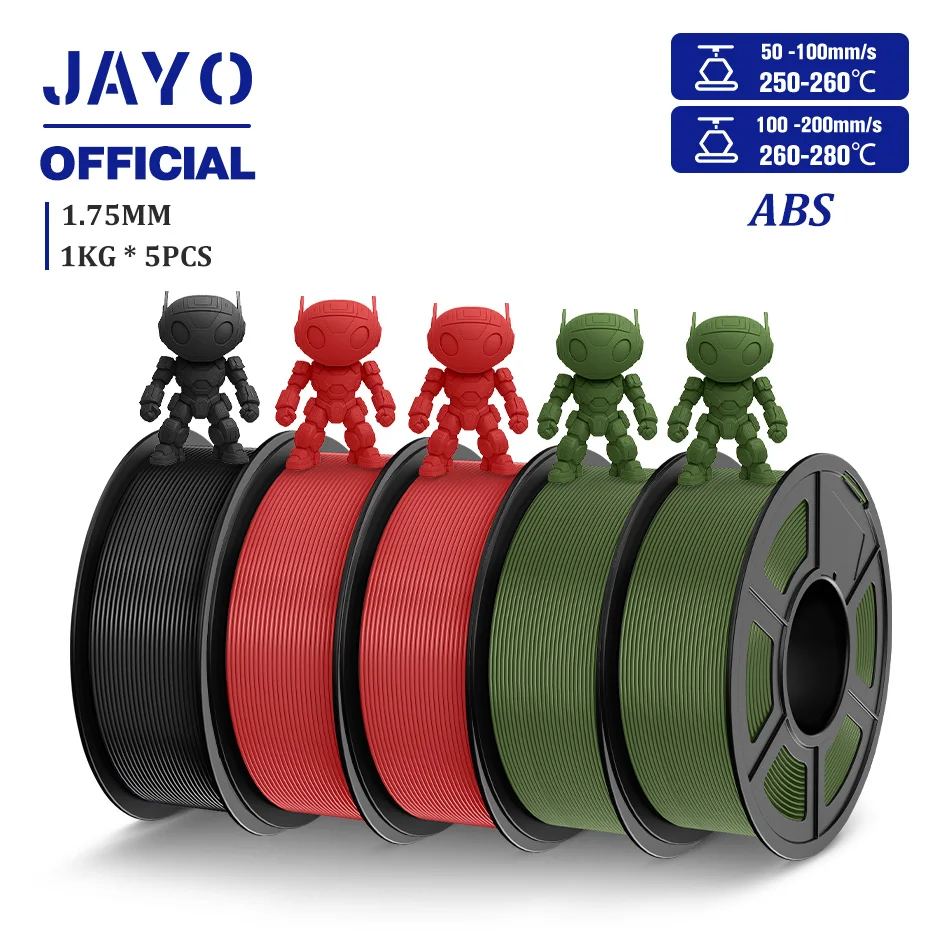 JAYO ABS-filament 5 rollen ABS 3D-filament 1,75 mm 1 kg 3D-printerfilament voor FDM 3D-printers en 3D-pen Zeer bestendig Duurzaam