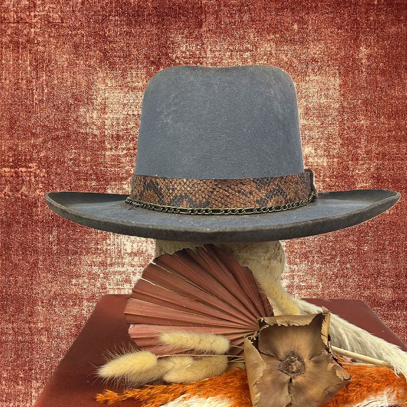 New Style Sheep Wool Hat with Imitation Snakeskin Pattern, Folded Edge Wool Hat, Fashionable and Versatile Pure Wool Hat