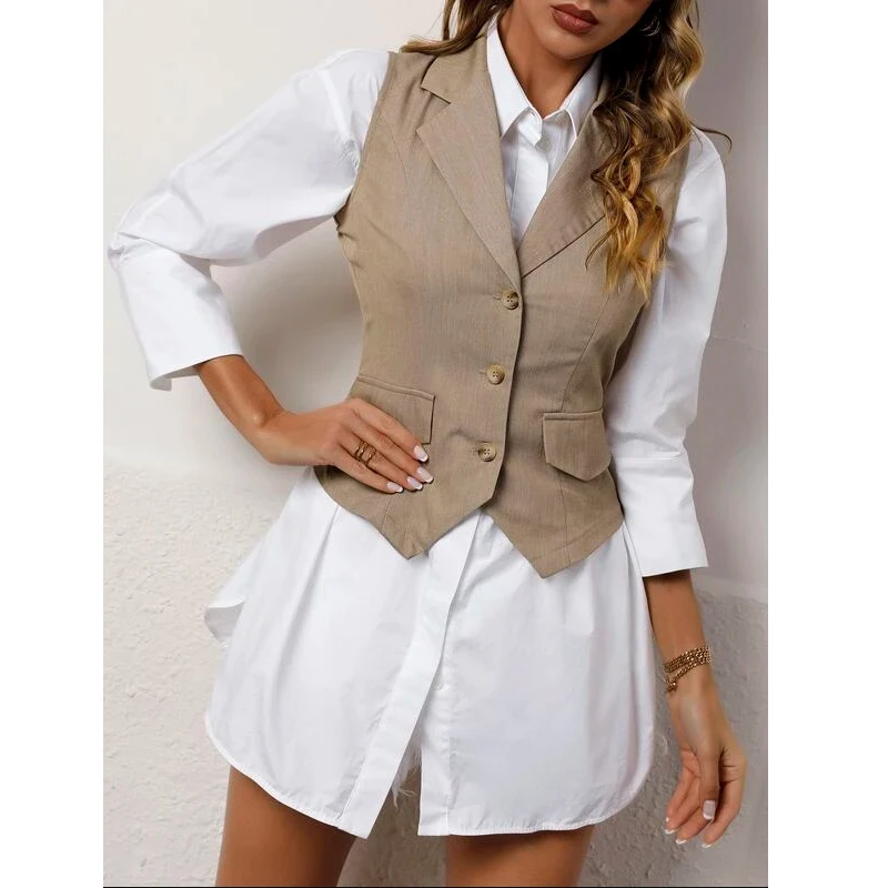 Women\'s Suit Vest Fashion Casual Sleeveless Jacket Summer Vest Lapel Formal Waistcoat for Female жилетка женская