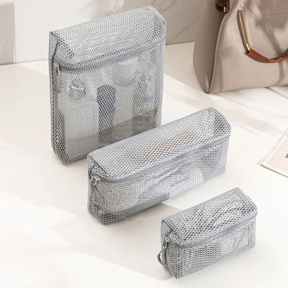 Casual Nylon Storage Pouch With Zipper Hand-held Cosmetic Bag Mesh Multipurpose Toiletry Wash Bags Travel