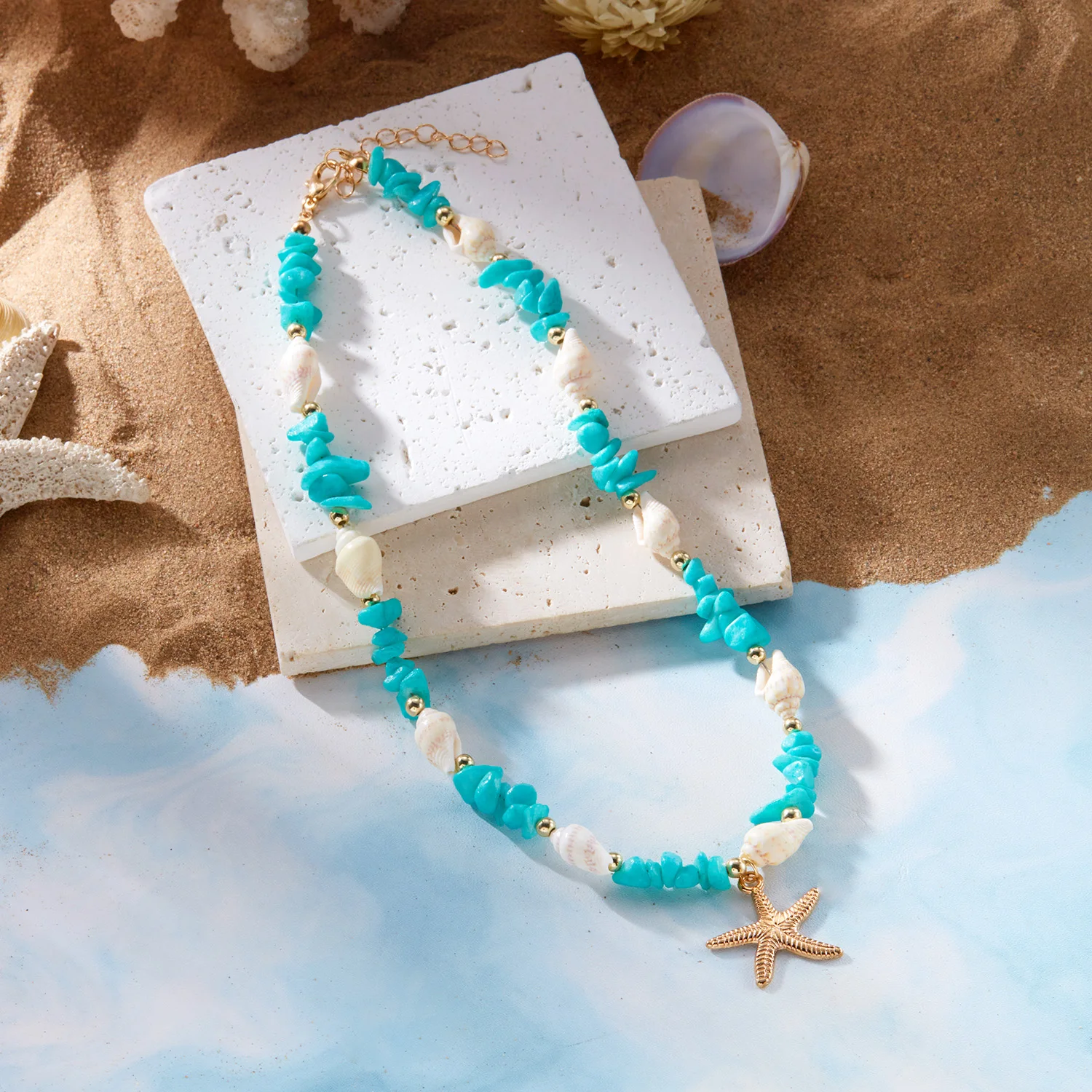 Boho Muschel Rosa Stein Choker Halskette für Frauen Goldfarben Seestern-Anhänger Strand-Schmuck für Sommerurlaub Y2K Ästhetisches Geschenk – Detail 8