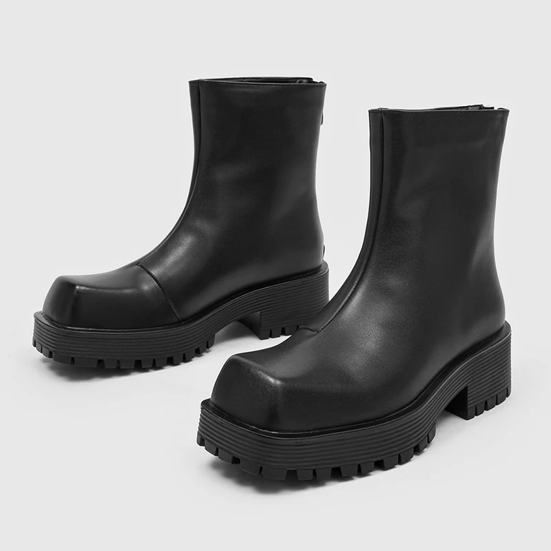 

Classic Men Chelsea Boots Black British-style Casual Thick-soled Anti-slip Zipper Work Boots American-style High-top Short Boots