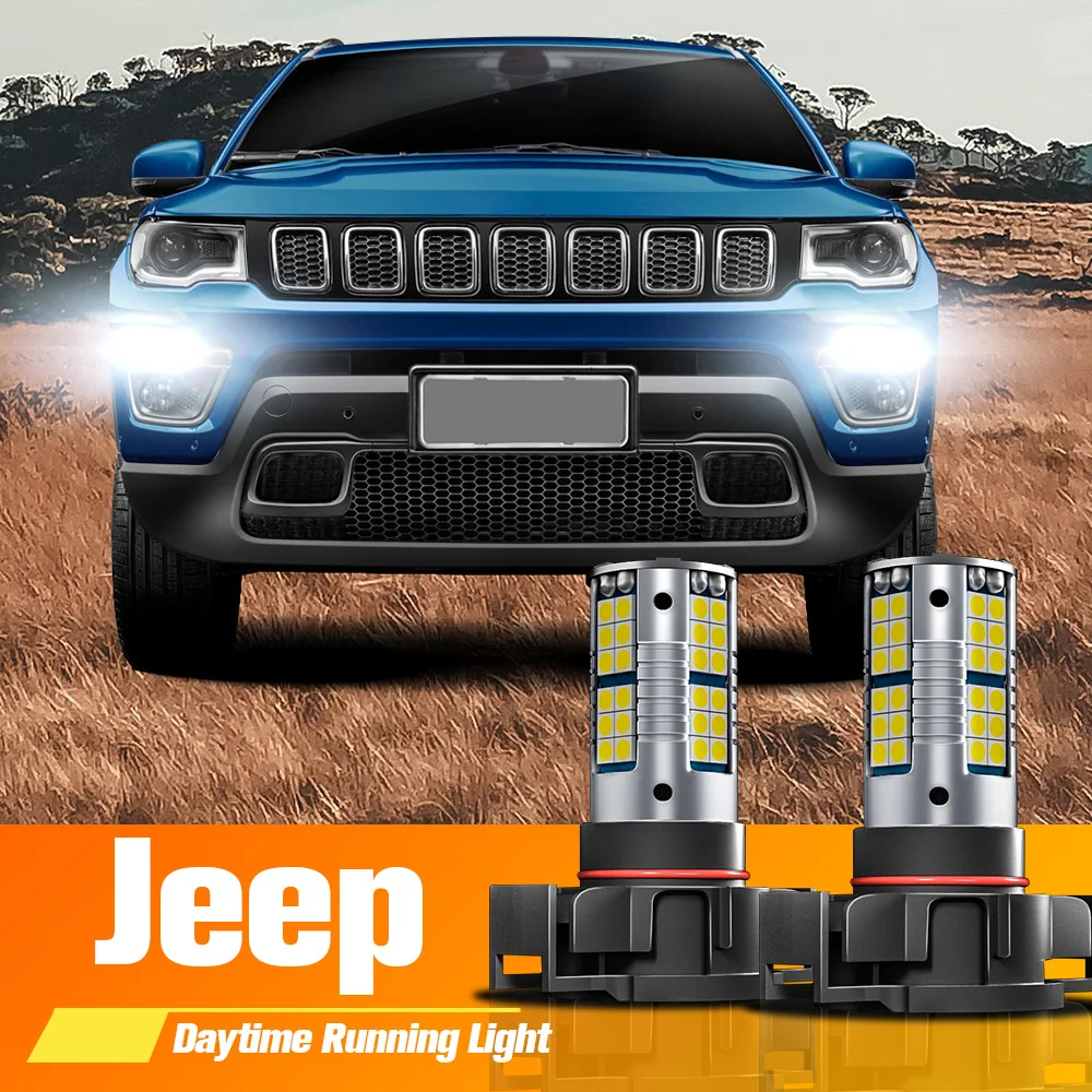 2pcs LED Daytime Running Light Bulb Lamp DRL PSX24W 2504 Canbus No Error For Jeep Compass 2017 2018 2019 2020 2021