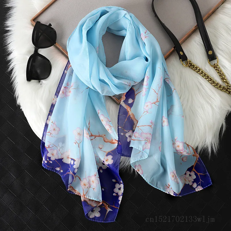 2023 Fashion Printed Floral Chiffon Hijab Scarf Women Pareo Lady Bandanas Beach Towels Summer Muslim Veil Wrap Female Foulard