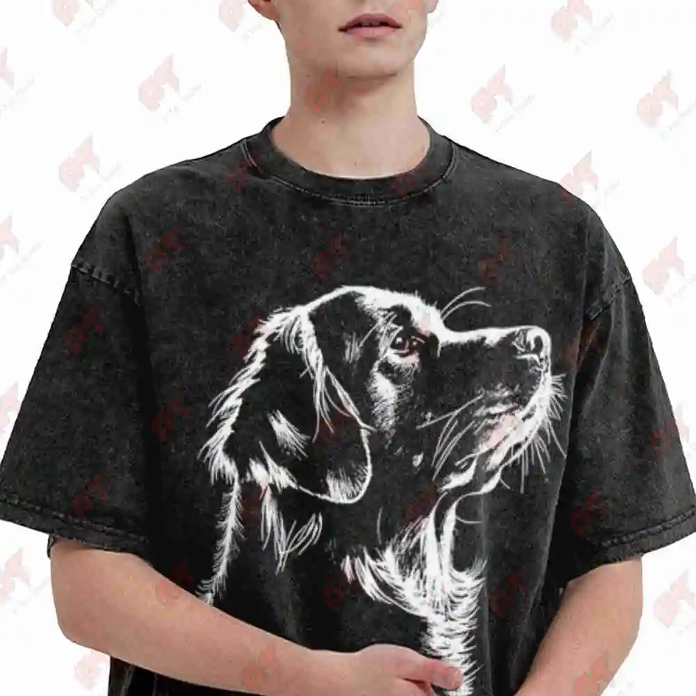 Golden Retriever Portrait Vintage Washed Tee Pure Cotton T-Shirt