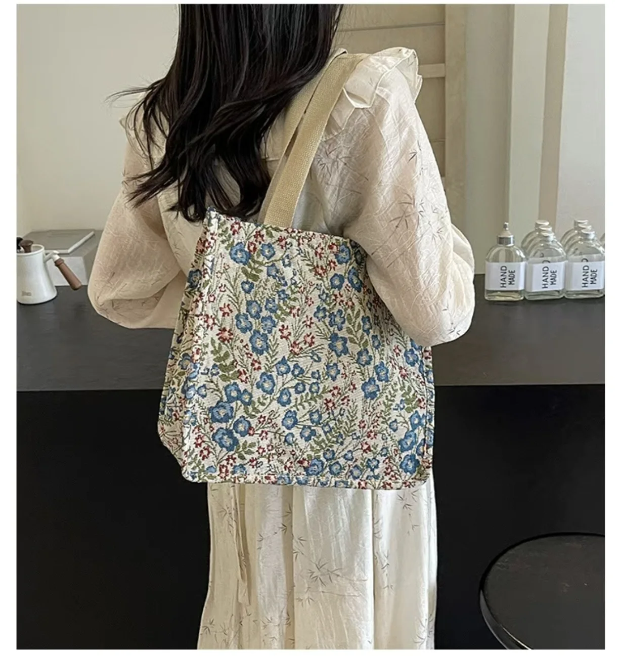 2026 Vintage European American Ethnic Print Canvas Tote Bag Women Multi Pocket Large Capacity Office Commuter Shoulder Bag - view 4
