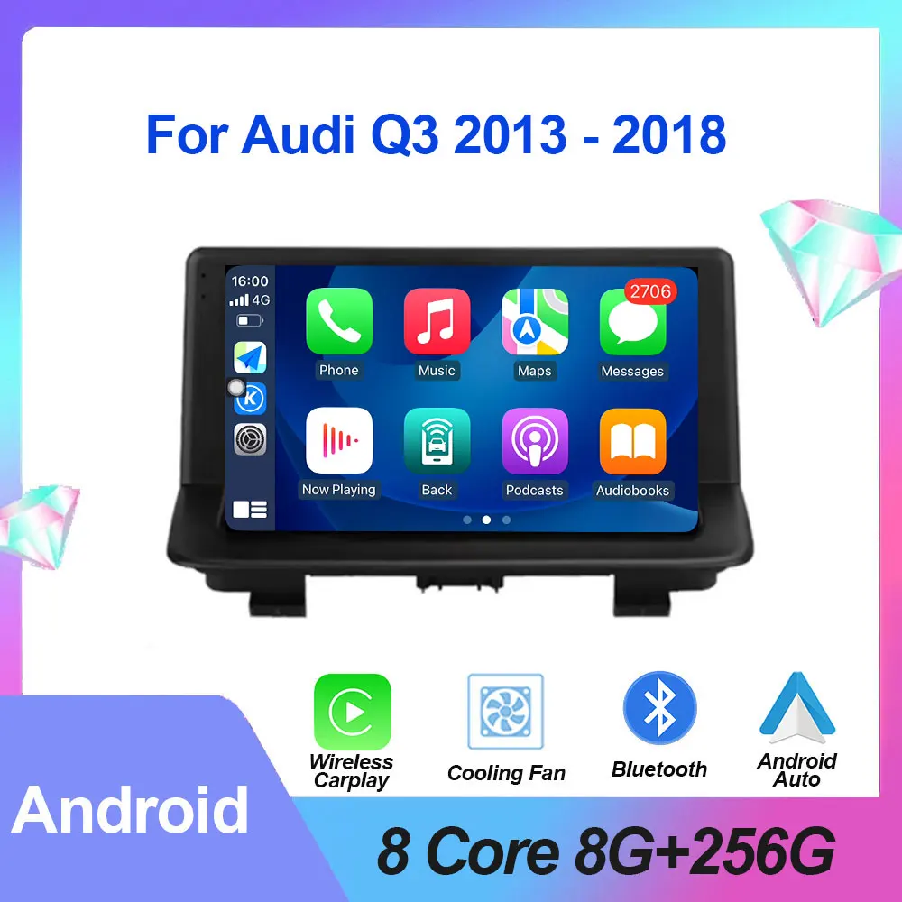 

For Audi Q3 2013 - 2018 Carplay Android Auto Car Radio Multimedia Video Player GPS Navigation DSP IPS QLED Screen NO 2 Din DVD