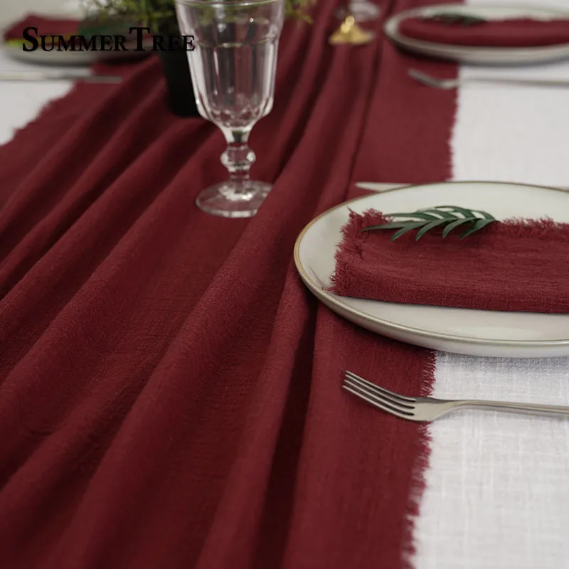 2-8 Meters Vintage Rustic Cotton Gauze Table Runner Retro Burr Texture Perfect for Dining, Kitchen and Wedding Party Decorations