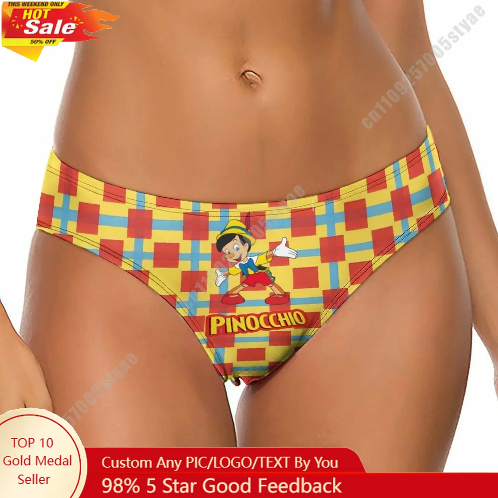 

Pinocchio Underpants Disney Cartoon Women Pure Cotton Thong Underwear Custom Your Photo Logo Text Lightweight Breathable