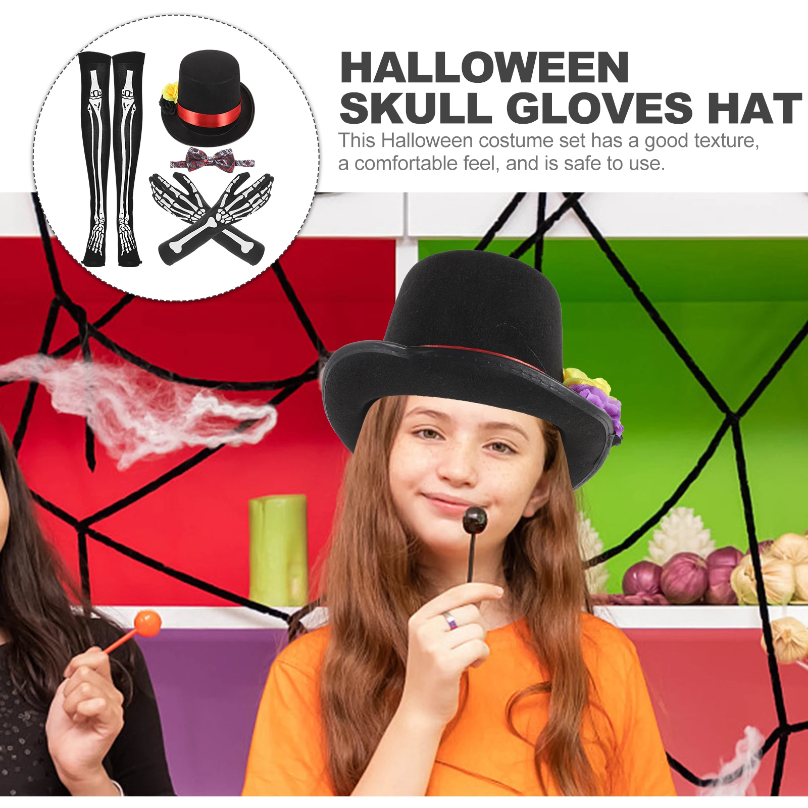 

Props Skull Hat Suit Decoration Fabric Halloween Party Supply Cosplay Gloves