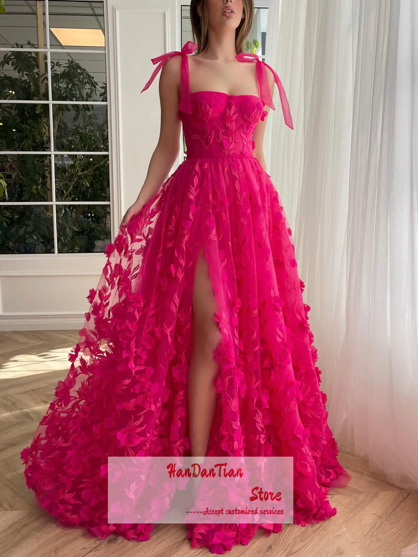 

A-Line Prom Dress with Embroidery and Bow Straps Off Shoulder Part Gown