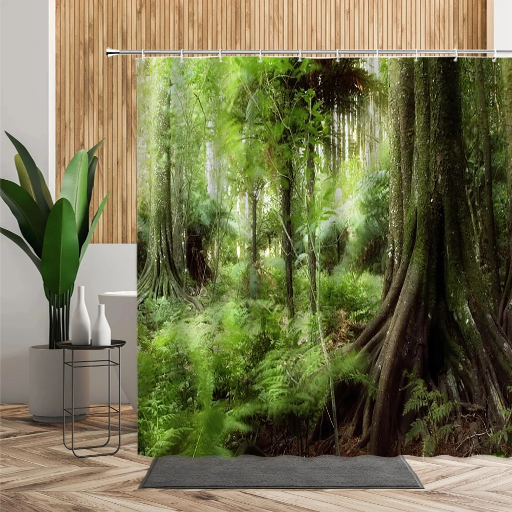 3D foresta tropicale paesaggio naturale tenda da doccia impermeabile alberi verdi muschio foresta profonda bagno divisorio schermo tenda da bagno