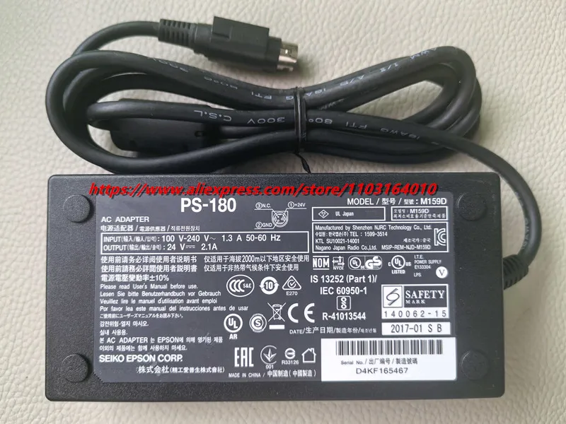 Genuine PS-180 PS180 24V 2.1A M159E M159B M159D PS-190 AC Adapter Charger for Epson POS Printer TM-88 TM-T88II TM-U210 TM-U220A