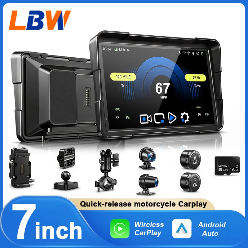 Быстросъемное устройство LBW для мотоциклов с CarPlay, TPMS, двумя камерами и GPS-навигацией, совместимое со всеми моделями