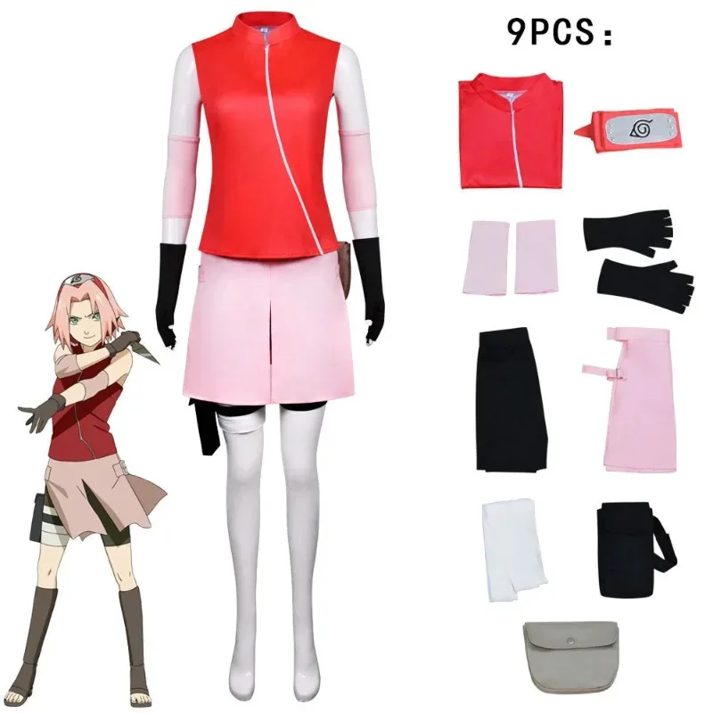 

Anime Haruno Sakura Cosplay Top Skirt Shorts Pouch Halloween costume