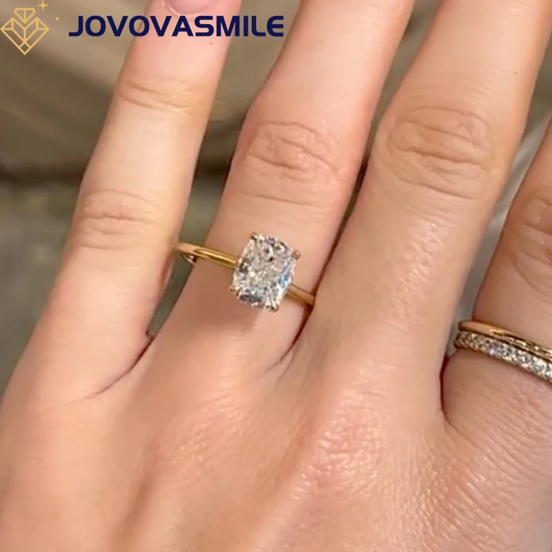 

JOVOVASMILE Vvs Moissanite 18k Pure Solid Gold Wedding Rings 2.5carat 8x7mm Crushed Ice Cushion Cut Au750 585 Solitaire Ring