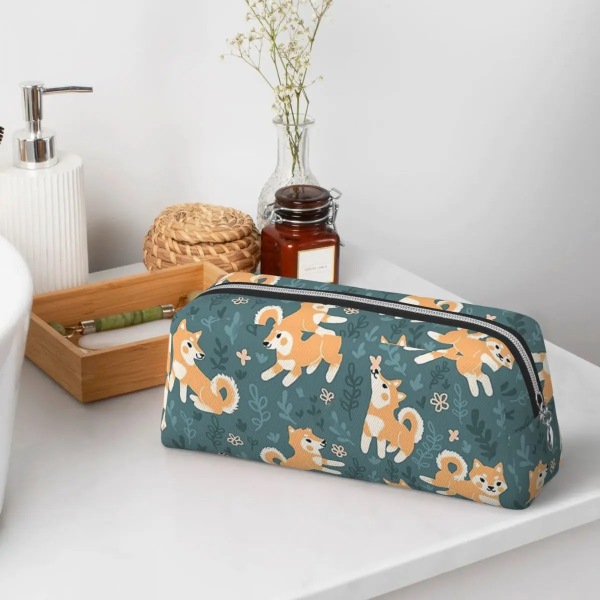 Playful Shiba Inu Pattern Pencil Cases for Students School Pen Box Pencil Bag Pencil Pouch Pen Holder