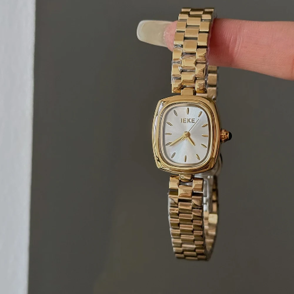 Fashion temperament minimalist luxury rectangular dial with gold steel belt with quartz women's watch