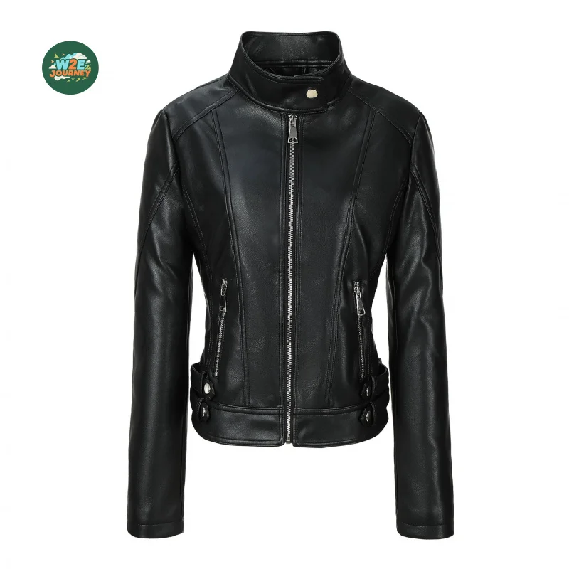 W2EJOURNEY EU US Size Luxury Quality Women PU Leather Jacket Cropped Coat Short Zip Up Casual Rock Concert Faux Leather Jacket