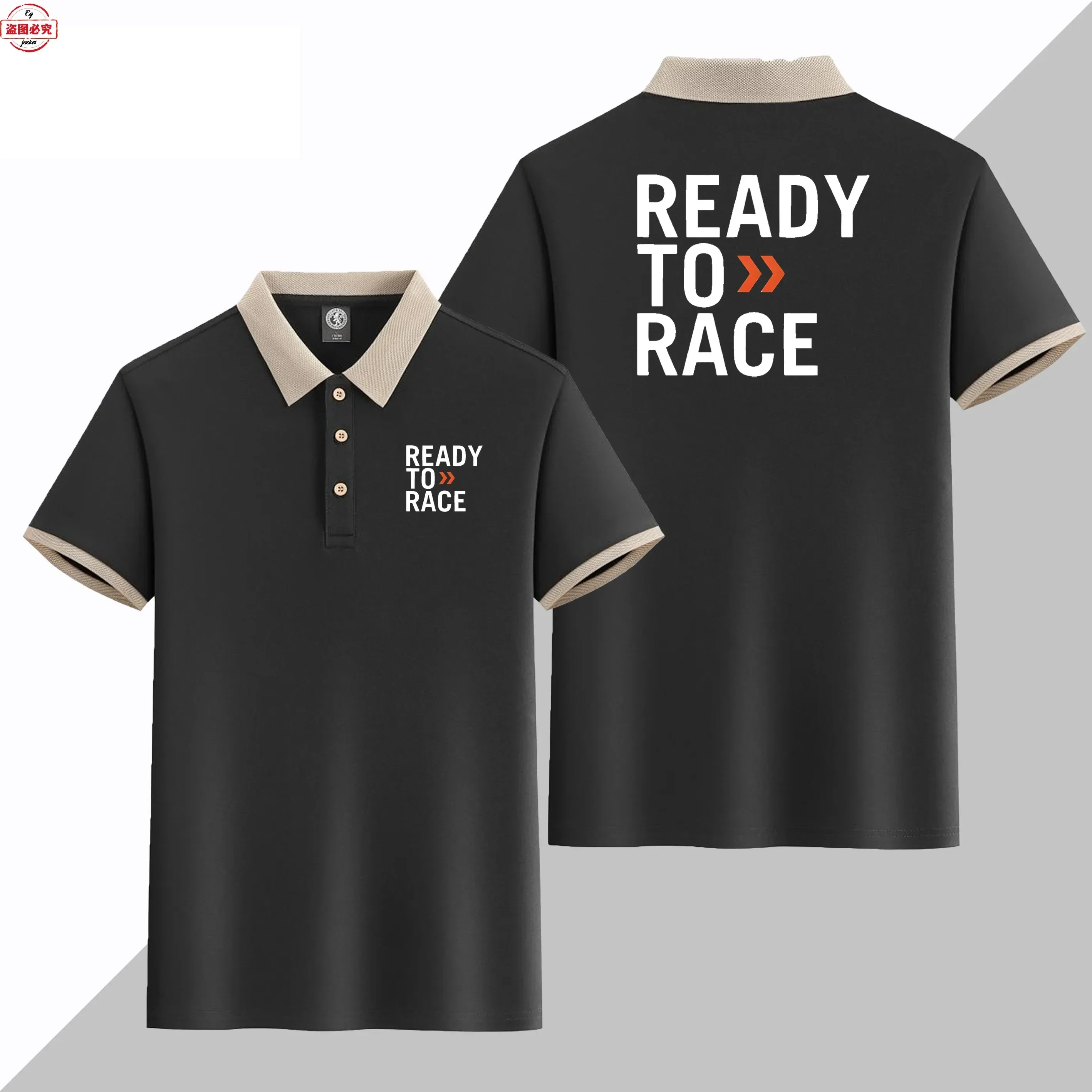 Ready To Race Motorcycle Logo Printed Short Sleeved Business Casual T-shirt, Lapel Polo Shirt, Off-road Endurance Cycling Suit