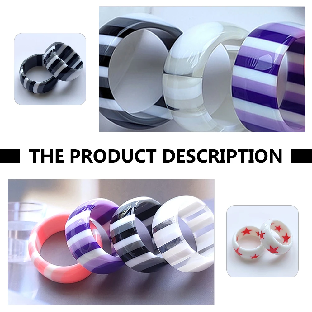 

4Pcs Multicolor Striped Resin Rings Stylish Fashion Finger Decor Unique Knuckle Plastic Personality Christmas Party Ring