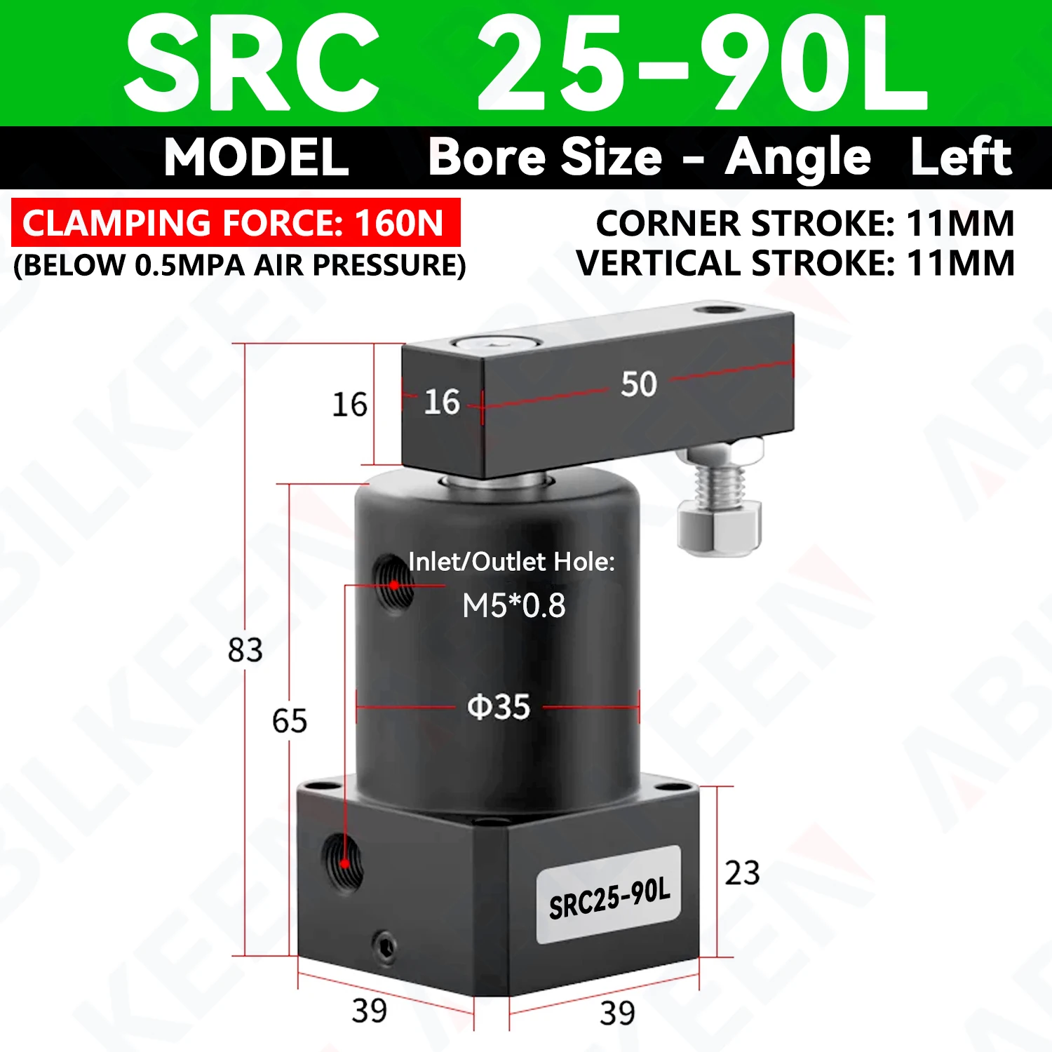 ABILKEEN SRC25 Series 90°/180° Rotary Clamping Corner Pressing Cylinder 25MM Bore Size SRC25 Pneumatic Air Cylinder