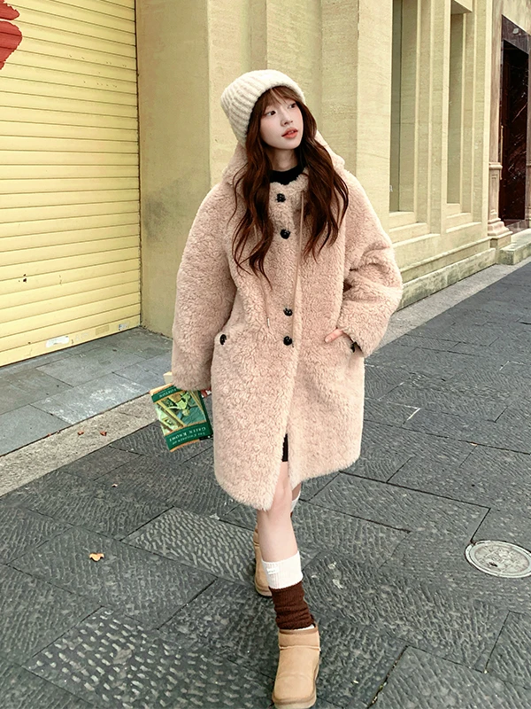 

Женское пальто из искусственной кожи, теплое, повседневное, с воротником-стойкой, средней длины, с капюшоном, на пуговицах, длинный рукав