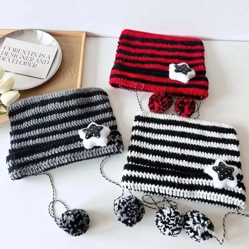 

HOT Y2K Devil Ear Striped Knitted Wool Cap Beanie Hat Hip-Hop Hat Cute Autumn Winter Cat Ears Pointed Pullover Women's Hats