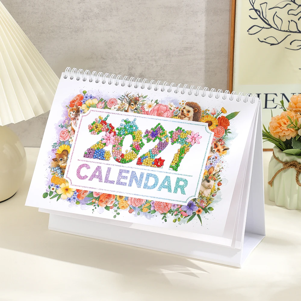 2027 Diamond Desk Calendar 12-Month Flip Design Each Month with Unique Theme Date Tracking Craft Gift for Office Home Use