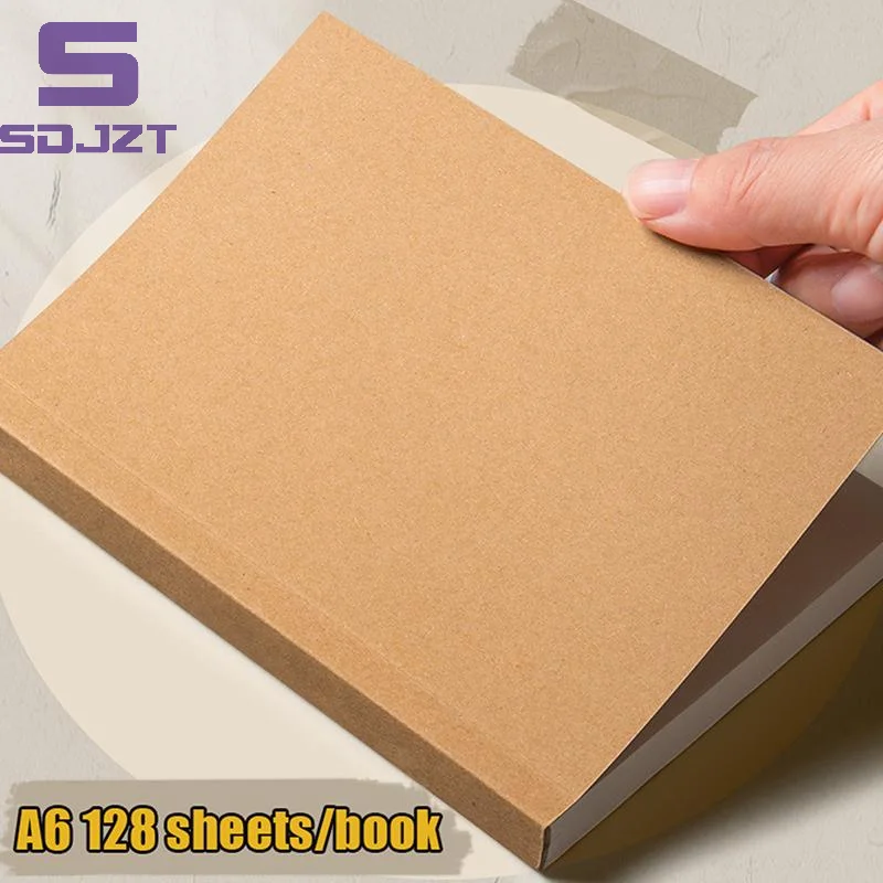 New Sale A6 Pocket Thickened Notebook 256 Pages 128 Sheets Line Blank Grid Inner Pages Kraft Paper Cover Small Notepad Book