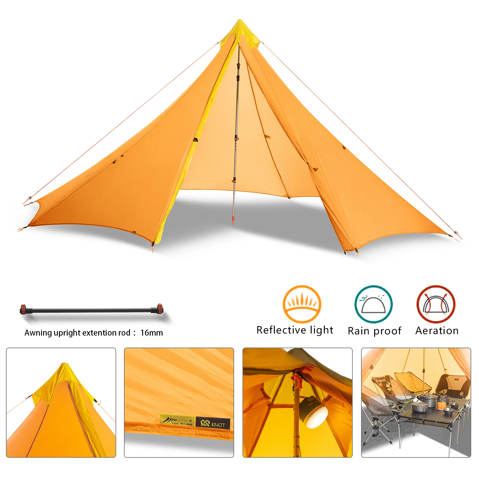 Imagem -06 - Ultraleve Outdoor Camping Tent Nylon Inner Tent Ambos os Lados Silicon Coating Pirâmide Rodless Flysheet Grande Temporada 20d Temporada