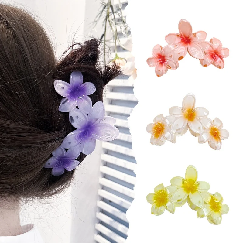 Flower Hair Clips for Women Non-Slip Hawaiian Plumeria Large Claws Clips with Strong Hold Cute Beach Hair Accessories