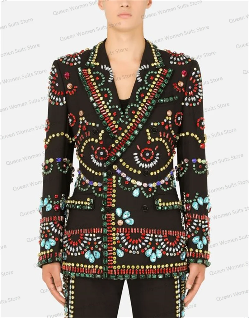 Colorful Crystals Men Suit Blazer 1-Piece Jacket Wedding Tuxedo Double Breasted Custom Wedding Party Coat Outfit Custom Made