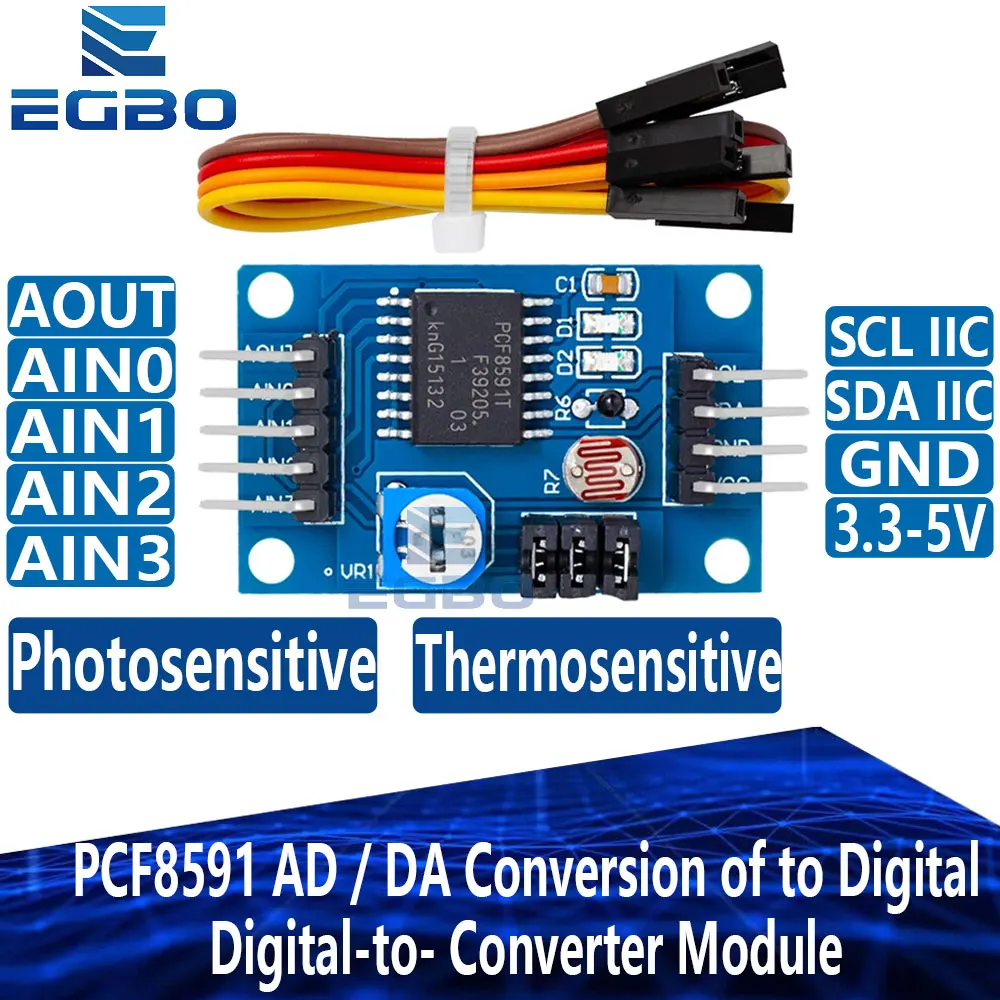 EGBO PCF8591 AD / DA Conversion of to Digital /Digital-to- Converter Module Temperature Illumination