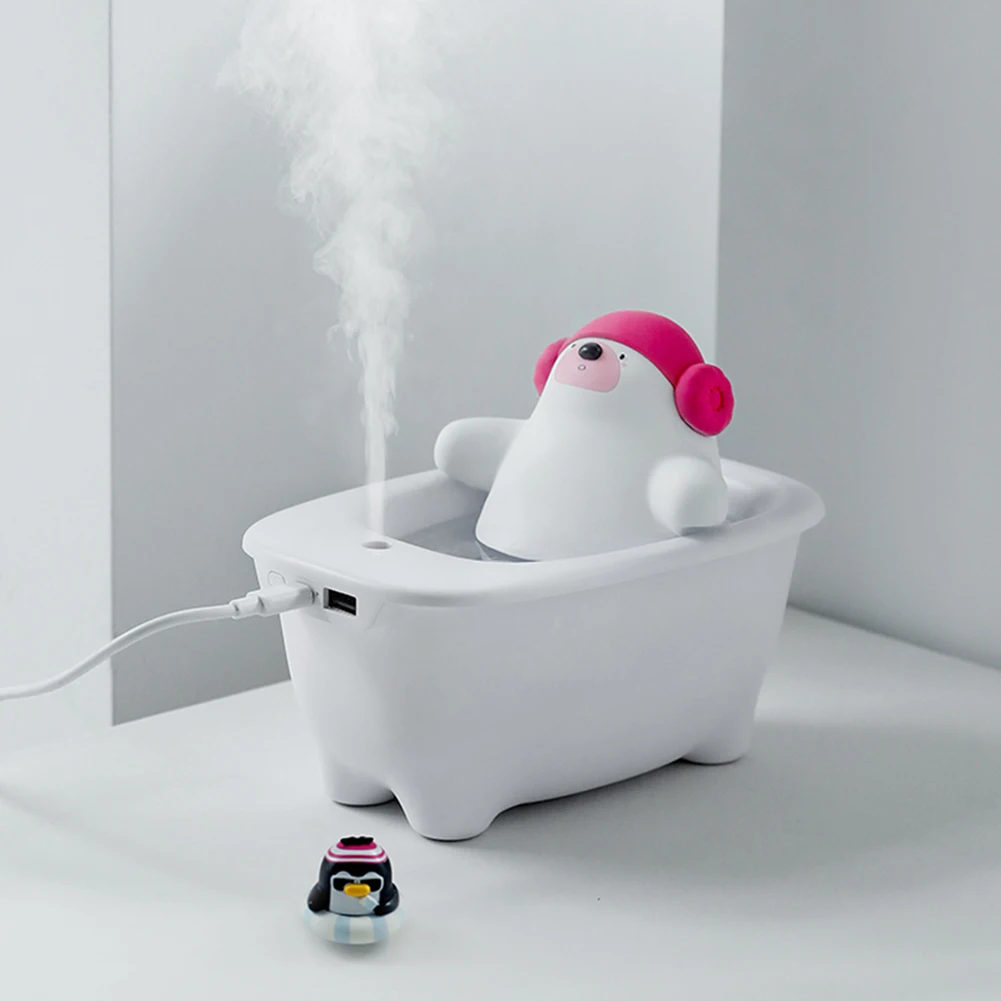 Lovely White Bear Bathtubs Air Humidifier USB Rechargeable Mist Maker Fogger Humidifier Desktop Cooler for Home Office Diffuser