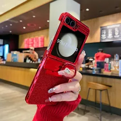 For Samsung Galaxy Z Flip 5 Case Luxury Electroplated Bling Glitter Ring Folding Hingle Shockproof Hard Back Cover Accessories
