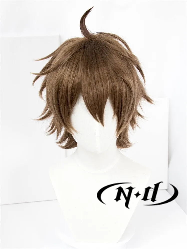 Game Nu: Carnival Cosplay Eiden Costume Wig Short Tea Brown Heat Resistant Synthetic Halloween Party Wigs + Wig Cap